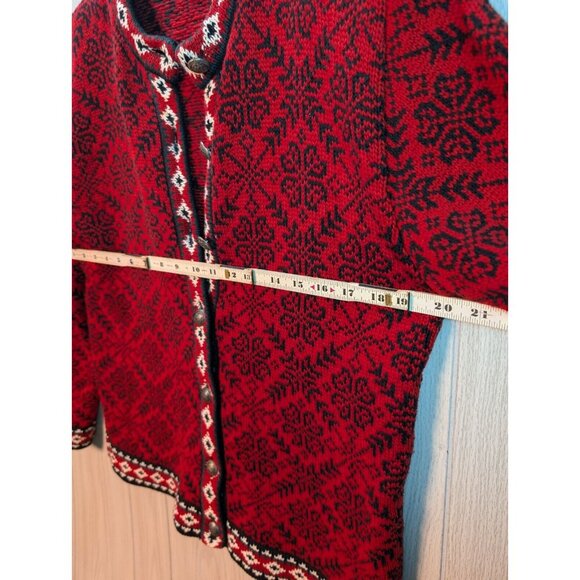 LL Bean Cardigan Womens Small Red Fair Isle Chunky Sweater Cotton Nordic Button - Picture 5 of 7